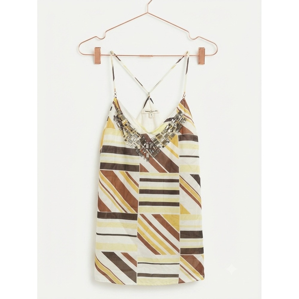 Ruehl No.925 Camisole Women S Brown Geometric Beaded Y2K Boho Tank Top
